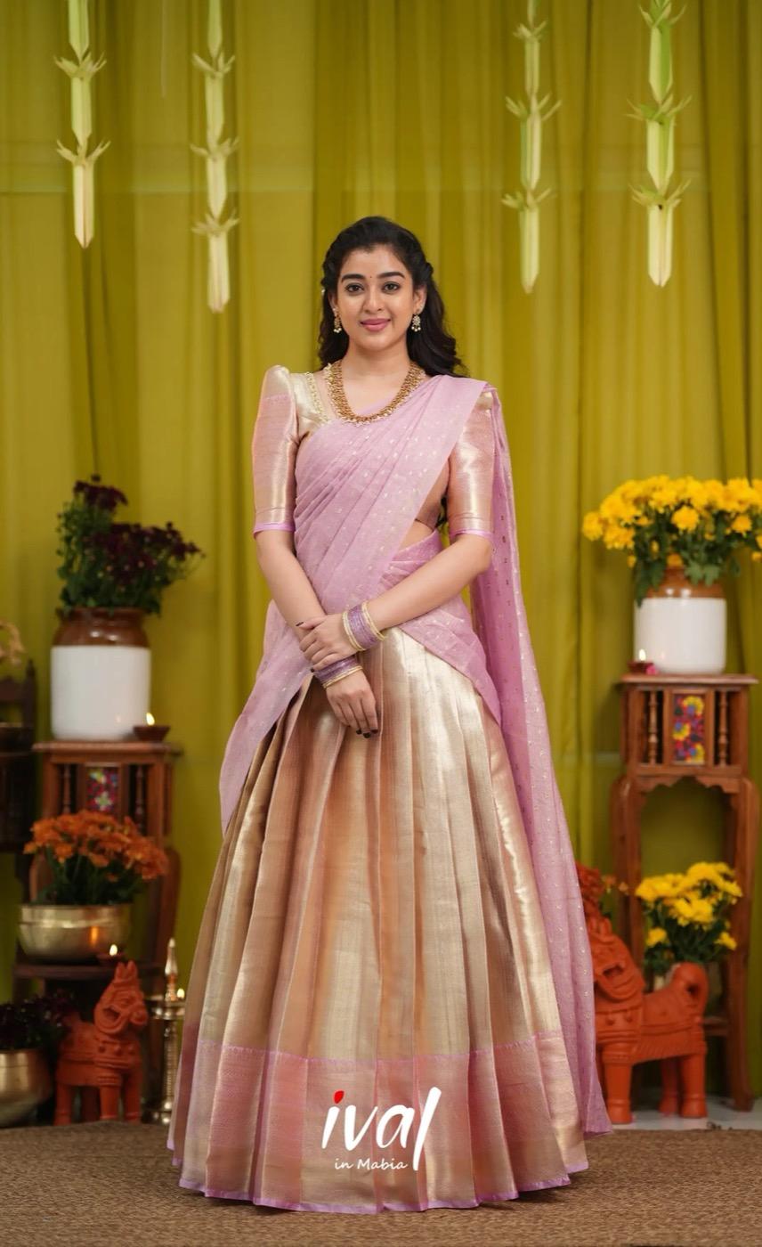 Izhaiyini Banarassi Tissue Halfsaree - Dual tone gold and Lilac