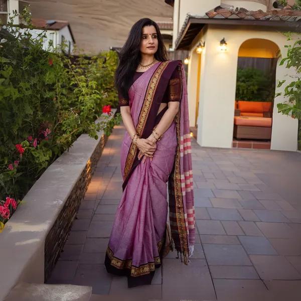 Elephant Border 100% Pure Narayanpet Cotton saree with Running blouse piece - product media