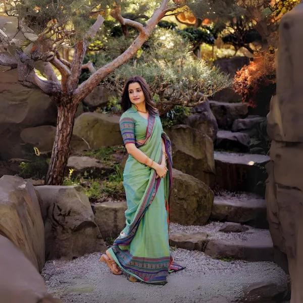 Shravvya Narayanpeth Pure Mercerised Cotton Saree With Running Blouse PIece (Same As Saree) - product media