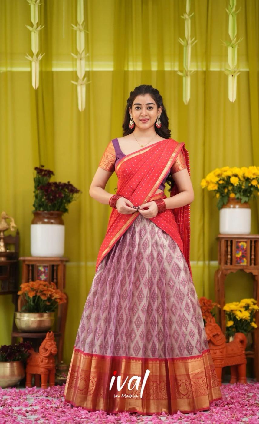 Izhaiyini Organza Halfsaree - Lavender and Bright red - product media