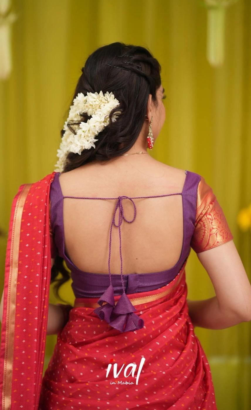 Izhaiyini Organza Halfsaree - Lavender and Bright red - product media