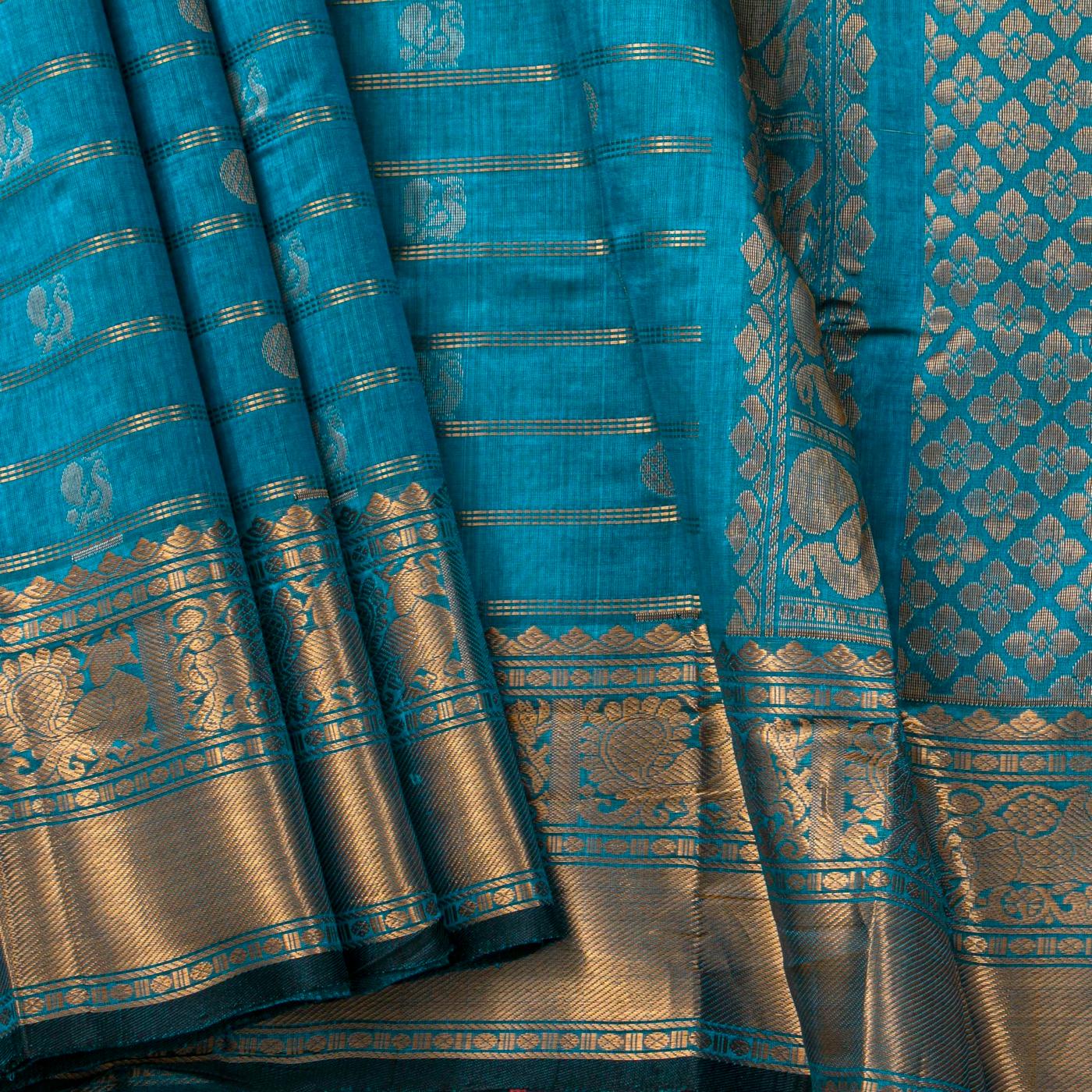 Blue Kanchi Silk Cotton Saree For Festive Wear VP SC 242 - product media