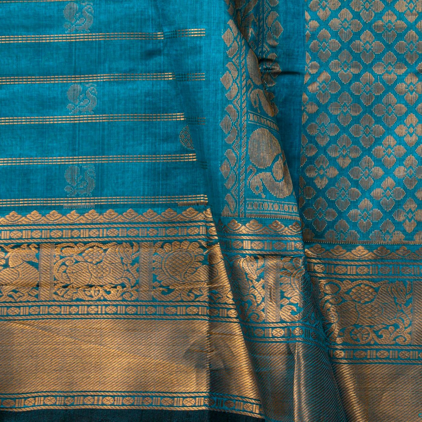 Blue Kanchi Silk Cotton Saree For Festive Wear VP SC 242 - product media