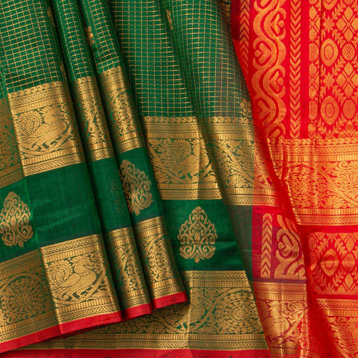 Green And Red Kanchi Silk Cotton Saree For Festive Wear VP SC 239 - product media