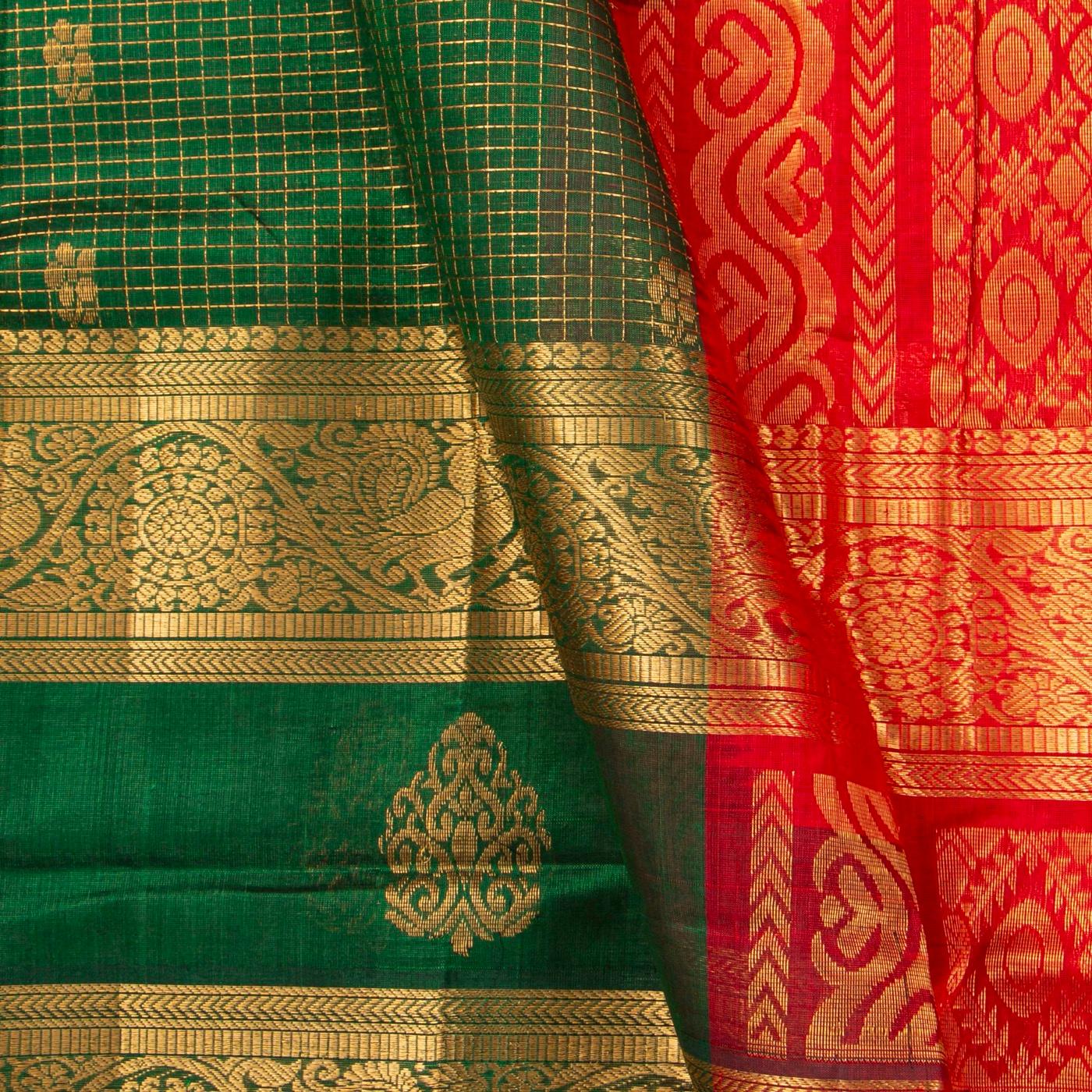 Green And Red Kanchi Silk Cotton Saree For Festive Wear VP SC 239 - product media
