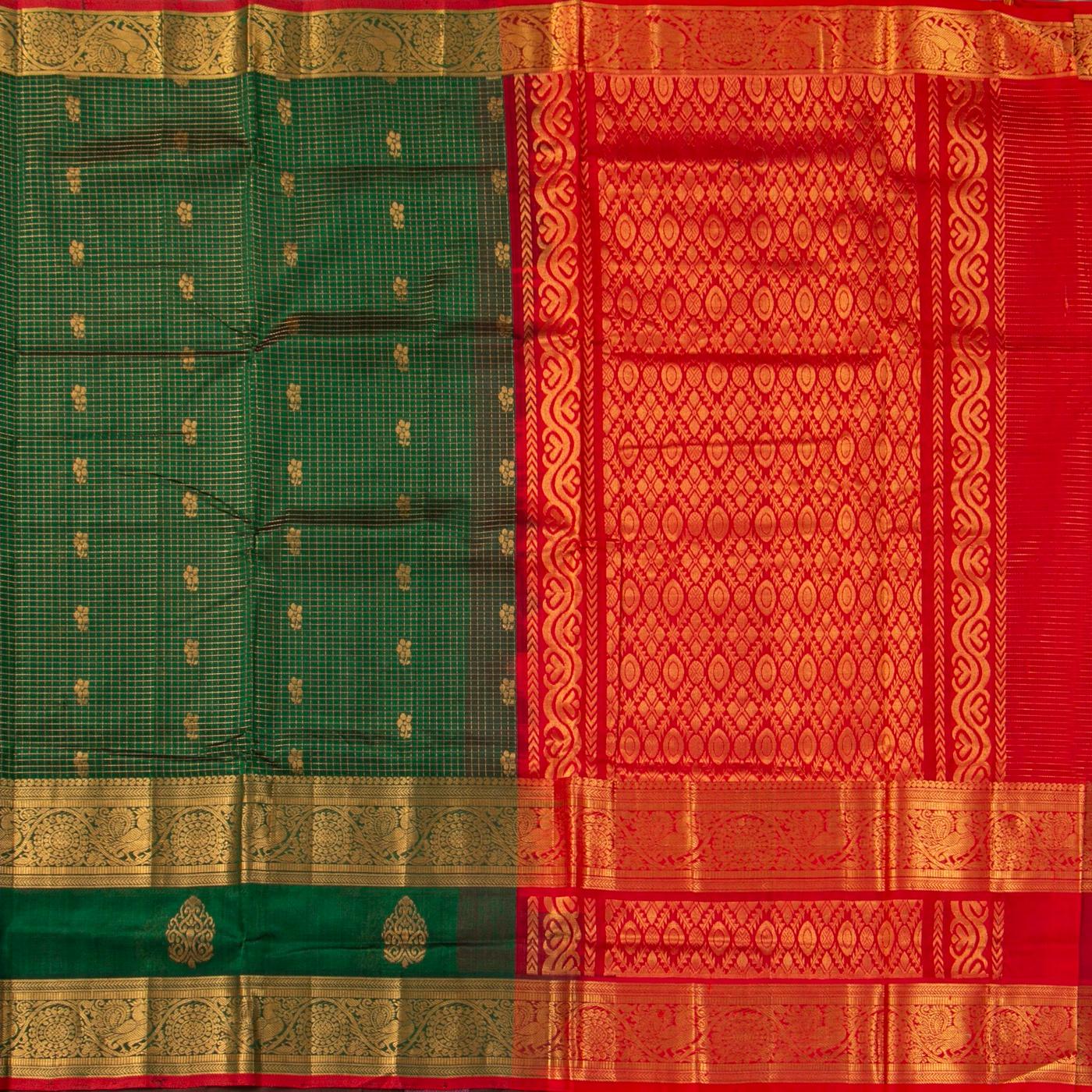 Green And Red Kanchi Silk Cotton Saree For Festive Wear VP SC 239 - product media