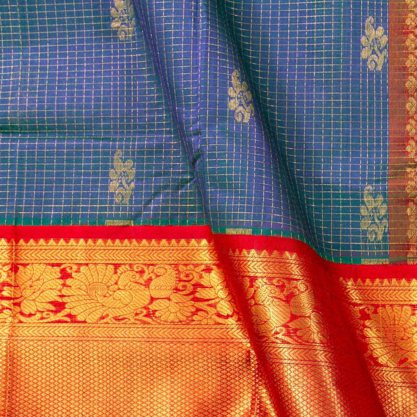 Mayilkazhuthu Blue And Red Kanchi Silk Cotton Saree For Festive Wear VP SC 245 - product media