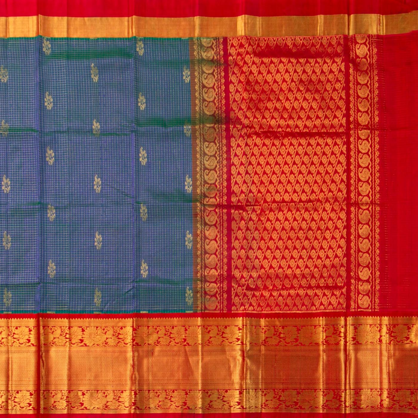Mayilkazhuthu Blue And Red Kanchi Silk Cotton Saree For Festive Wear VP SC 245 - product media