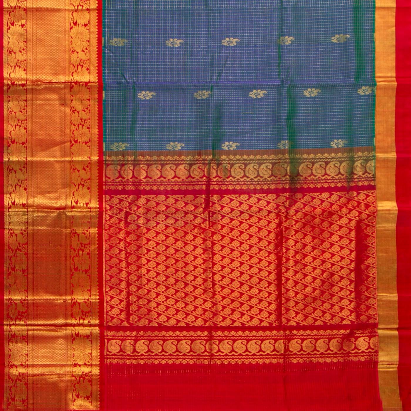Mayilkazhuthu Blue And Red Kanchi Silk Cotton Saree For Festive Wear VP SC 245 - product media