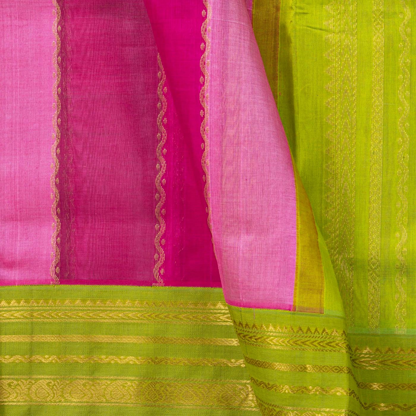 Pink And Green Kanchi Silk Cotton Saree For Festive Wear VP SC 243 - product media