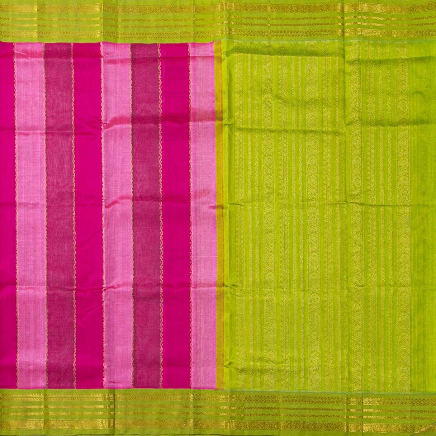 Pink And Green Kanchi Silk Cotton Saree For Festive Wear VP SC 243 - product media