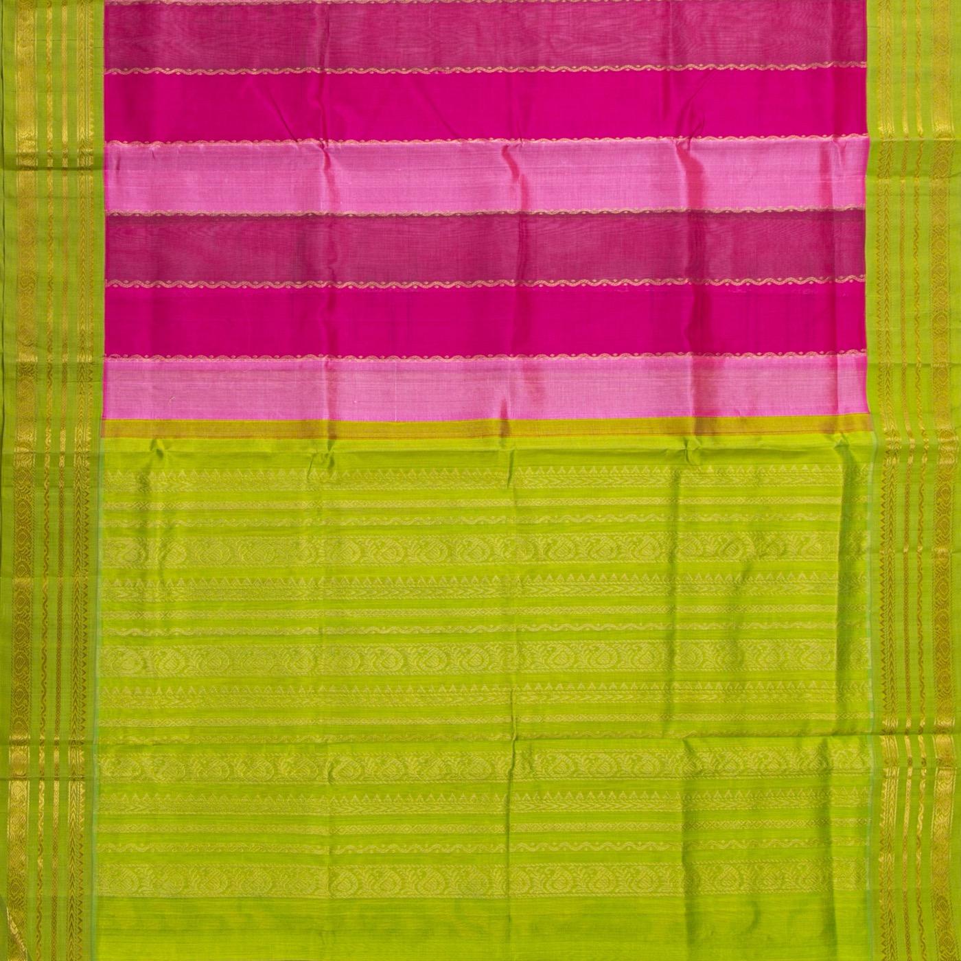 Pink And Green Kanchi Silk Cotton Saree For Festive Wear VP SC 243 - product media