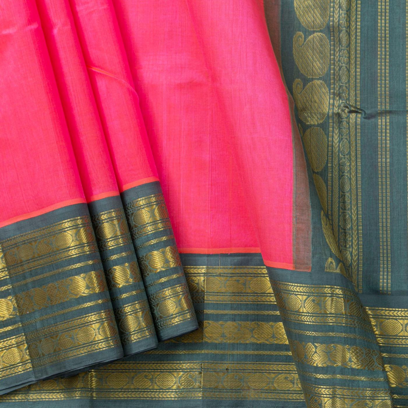 Pink And Grey Kanchi Silk Cotton Saree For Festive Wear VP SC 227 - product media